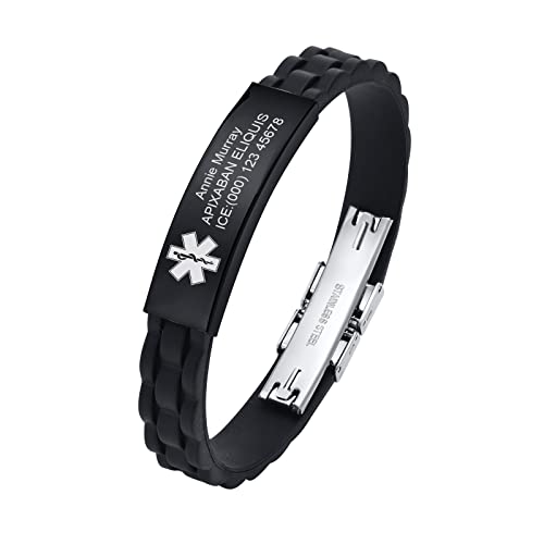 Custom Silicone Rubber Strap Stainless Steel Medical Alert Bracelet K588169