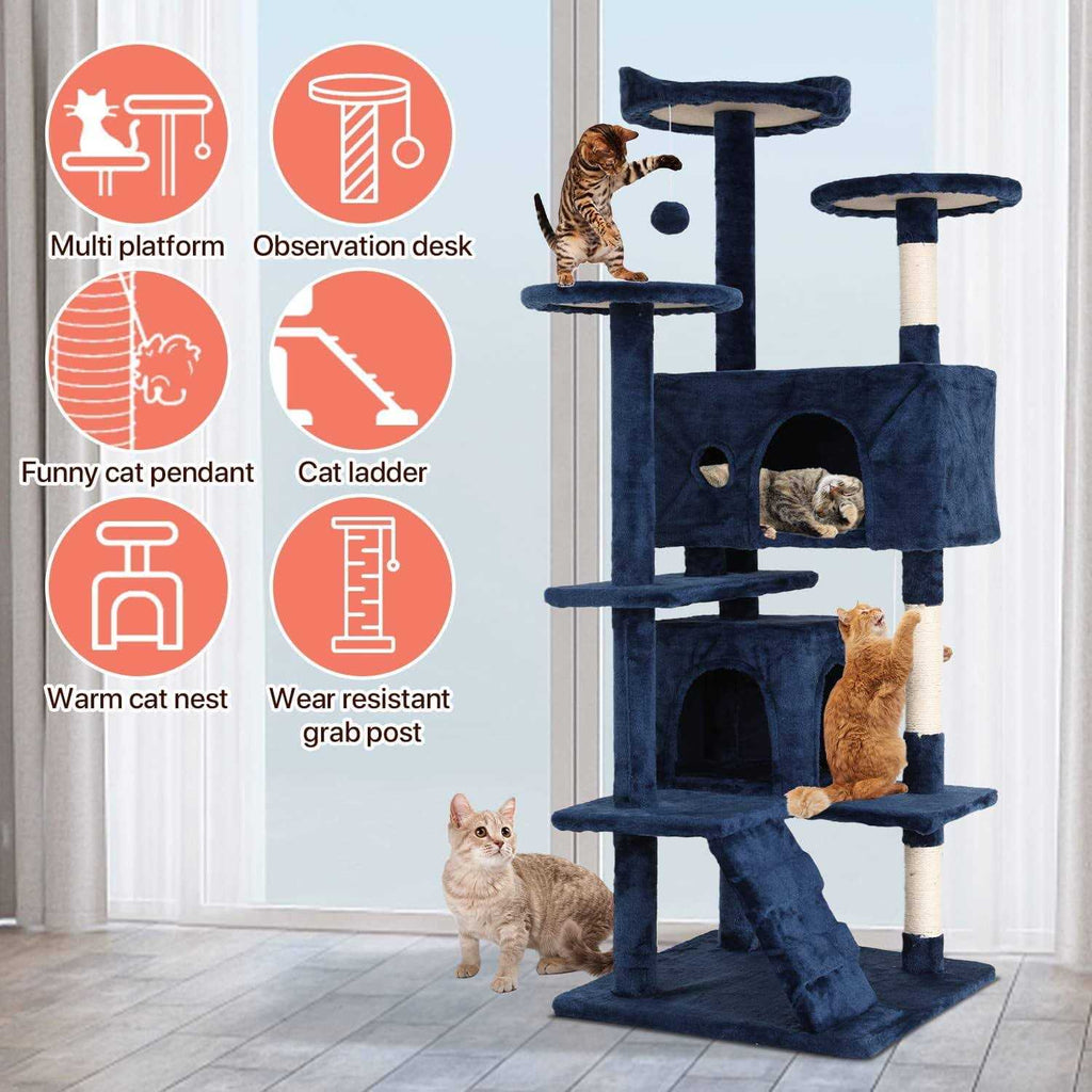 54-in Double Condo Cat Tree Tower Playhouse with Scratching Post & Perch F41159