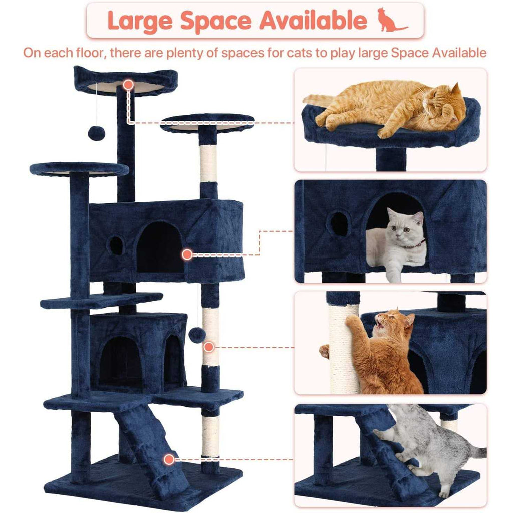 54-in Double Condo Cat Tree Tower Playhouse with Scratching Post & Perch F41159