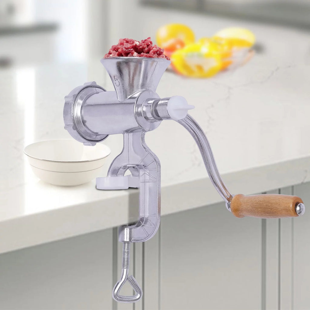 Manual Meat Grinder Aluminum Alloy Food Mincer Sausage Filler Hand Crank Meat Mincer Mixer with Tabletop Clamp D231