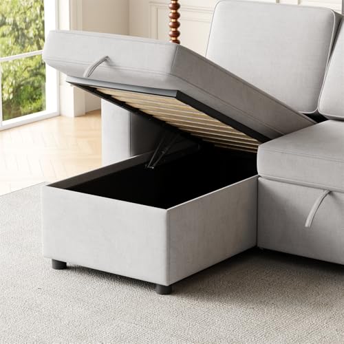 Black Sleeper Sectional Sofa with Pull Out Bed and Storage Chaise R122