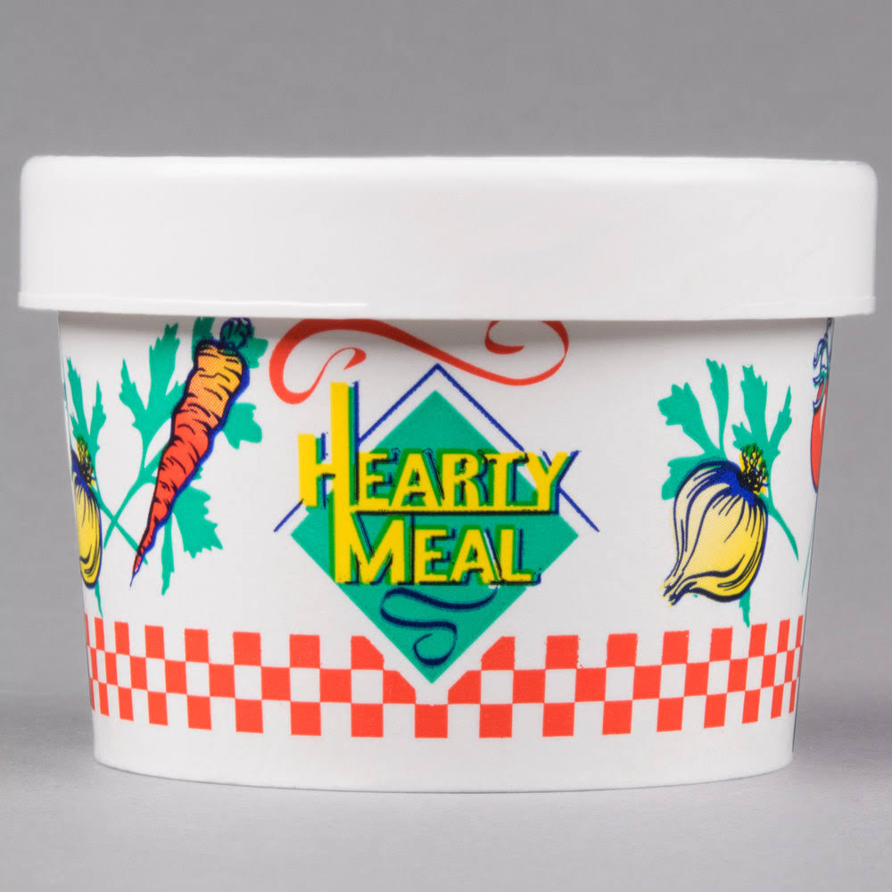 Double-Sided Polyethylene-Coated Paper Food Container with Lid, 8-oz. Capacity O653151