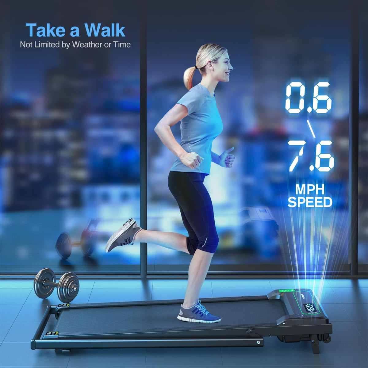 Walking Pad Under Desk Treadmill 2 in 1 Folding Treadmill with Remote Control LED Display H296