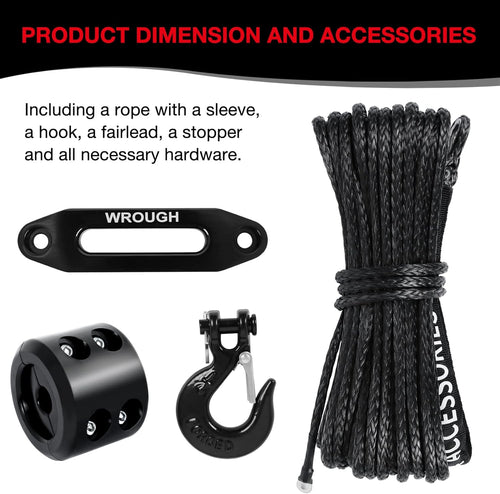 1/4" 50 Ft Black Synthetic Winch Rope with Steel Hook N9492