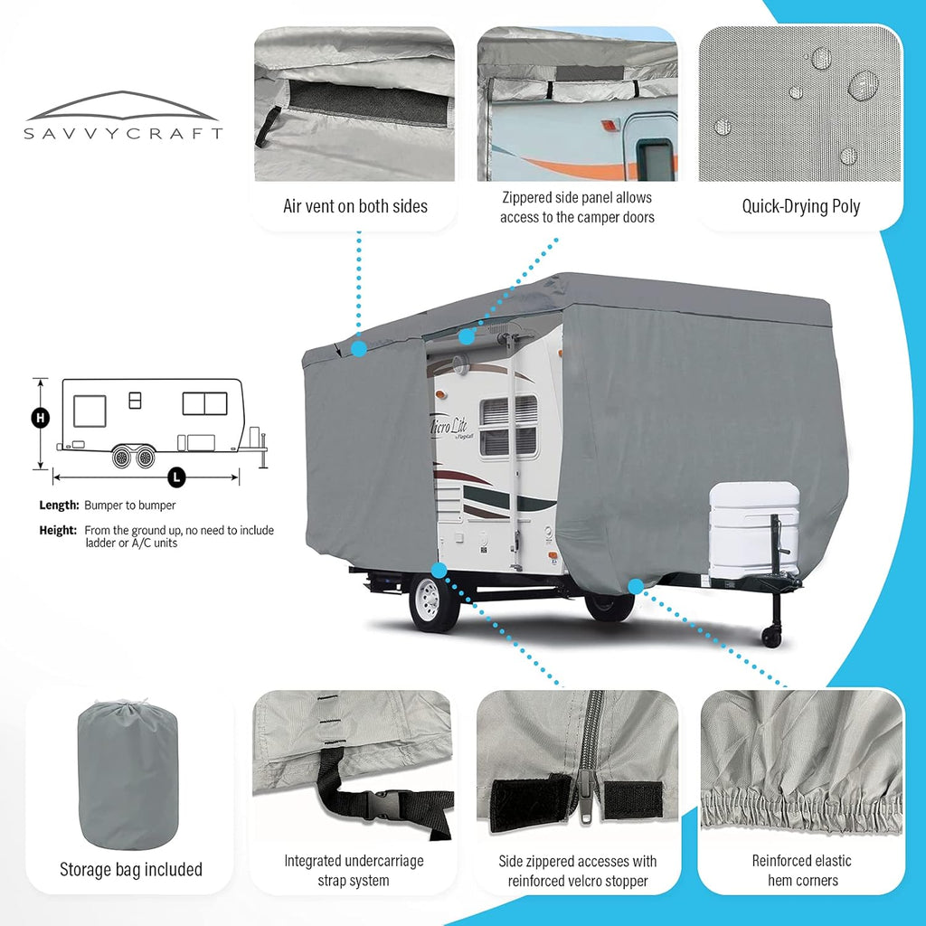 Travel Trailer RV Cover with Access Panels Fits 14'-16'L K3593