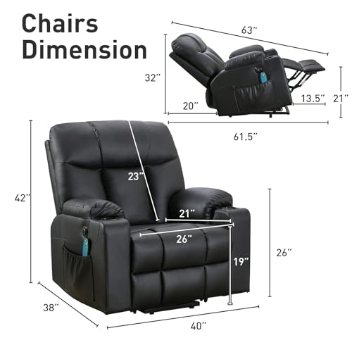 Brown Faux Leather Oversized Power Lift Recliner Chair with Heated and Massage N1816