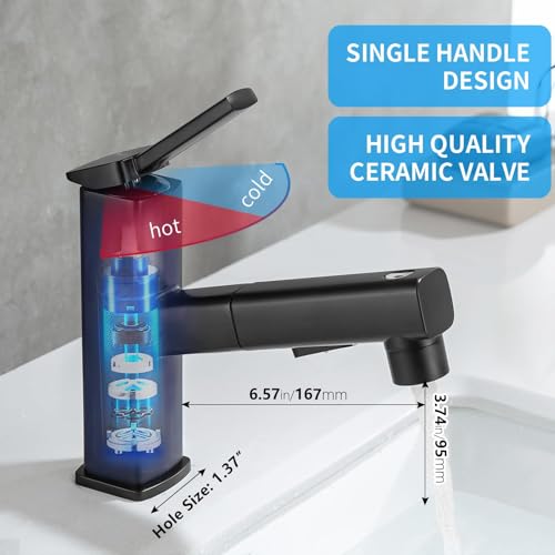 Single Hole Pull Out Bathroom Faucet with Rotating Spout X180