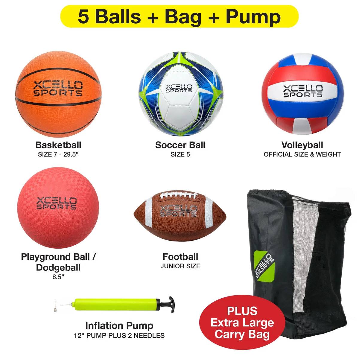 5 Ball Assortment with Ball Pump and Carry Bag A343509