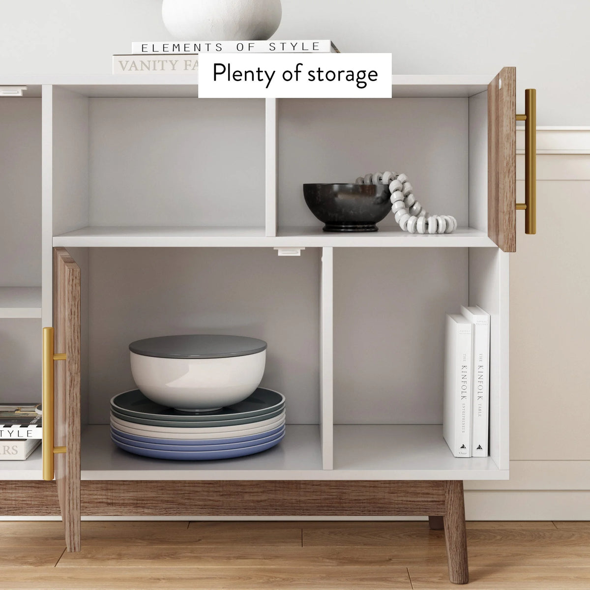 White Cube Storage with Display Shelves and Cabinet Doors N1505