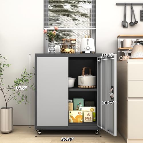 Metal Garage Storage Cabinet with Wheels and Adjustable Shelves P637158