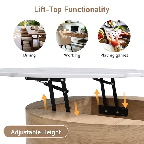 Round Lift-Top Coffee Table with Storage and 3 Ottoman V256