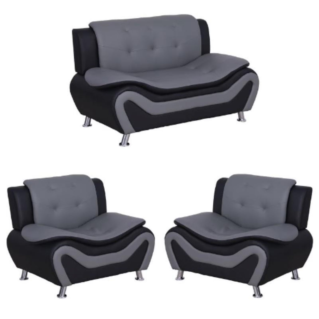 3-Piece Loveseat and 2 Club Chairs Set in Black & Gray L81547