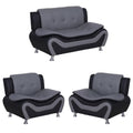 3-Piece Loveseat and 2 Club Chairs Set in Black & Gray L81547