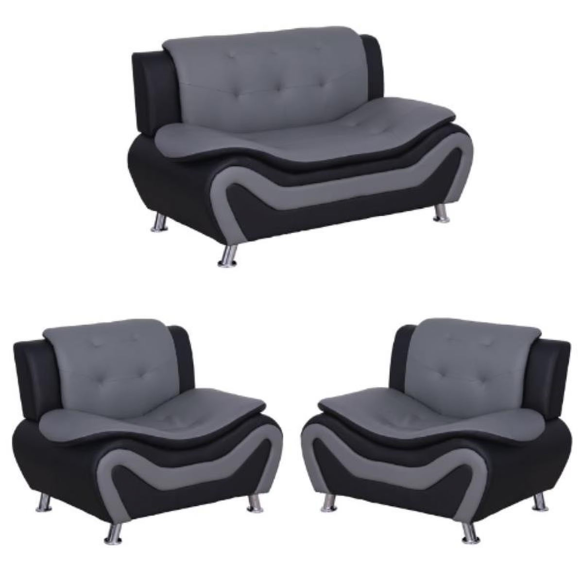 3-Piece Loveseat and 2 Club Chairs Set in Black & Gray L81547
