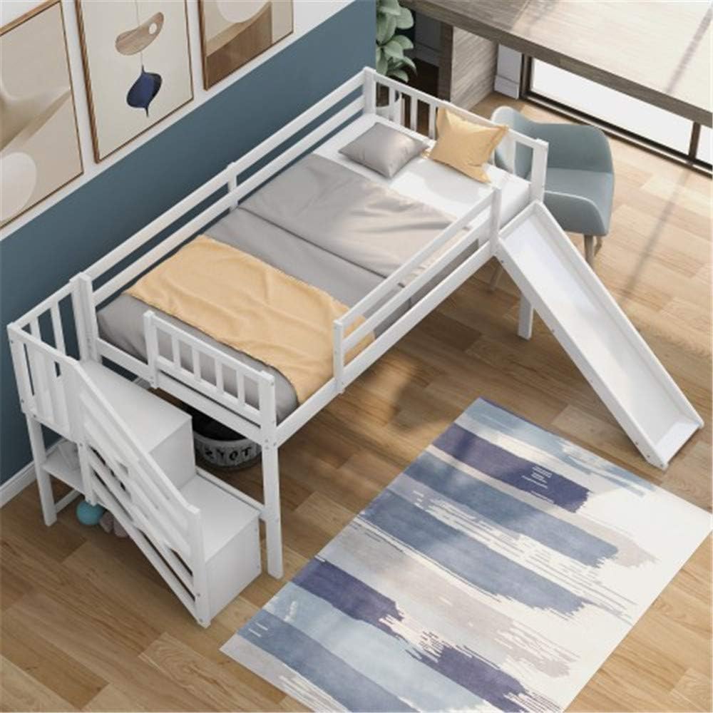 Twin Size Low Loft Bed with Adjustable Slide and Staircase (Gray) Y21102