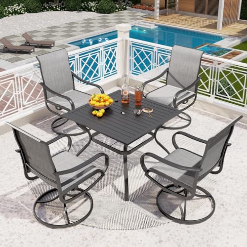 5 Pcs Outdoor Patio Dining Set with Swivel Chairs and Metal Dining Table H43671