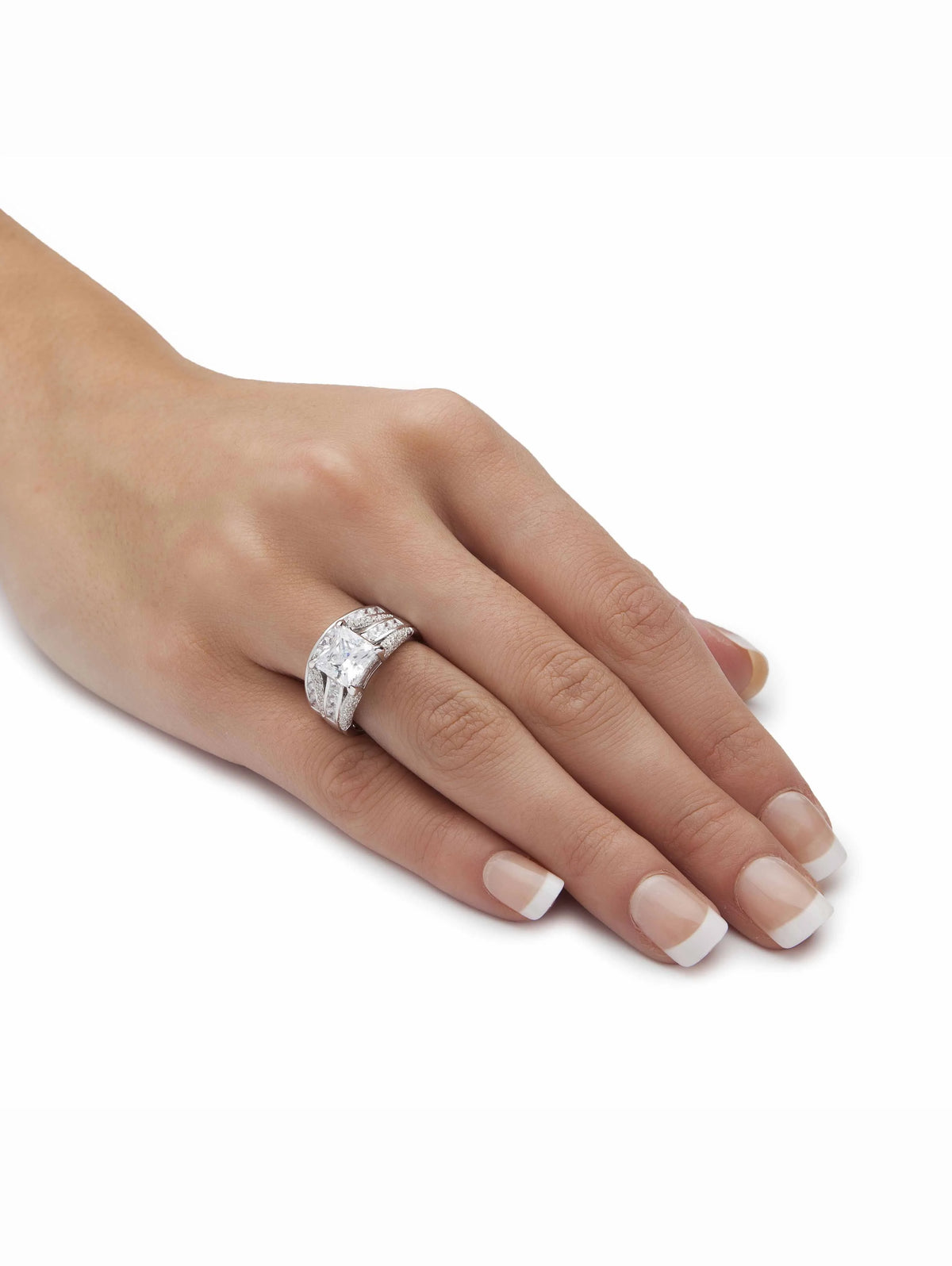 Platinum-plated Sterling Silver 2-Piece Bridal Ring Set with Cubic Zirconia W55523