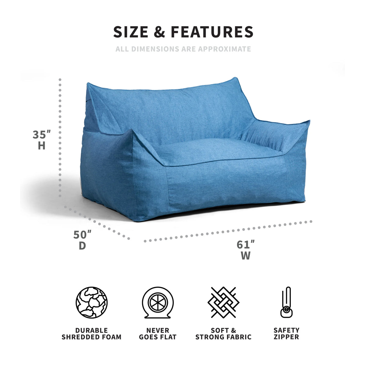 Pacific Blue Foam Filled Bean Bag Sofa with Removable Cover L366485