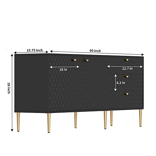 White 48 Inch Sideboard Buffet Cabinet with 3 Doors and Adjustable Shelves Z25961