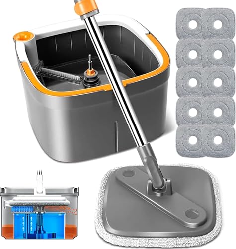 Spin Mop and Bucket Set with 2 Microfiber Mop Pads D206063