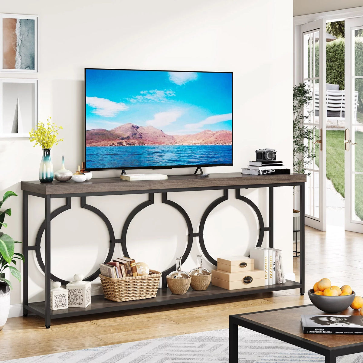 70.9" Extra Long Console Table, Rustic Brown & Black M487