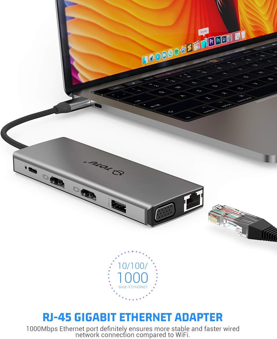 13-in-1 USB C Hub with Ethernet, 4K HDMI, VGA, USB 3.0, 100W PD, SD/TF Card Reader E81389