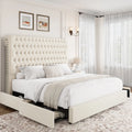 Queen Size Upholstered Storage Bed with Tall Headboard and Drawers G842