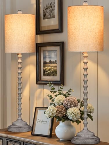 Set of 2 30" H Table Lamps with Metal Bases & Linen Shades X28382