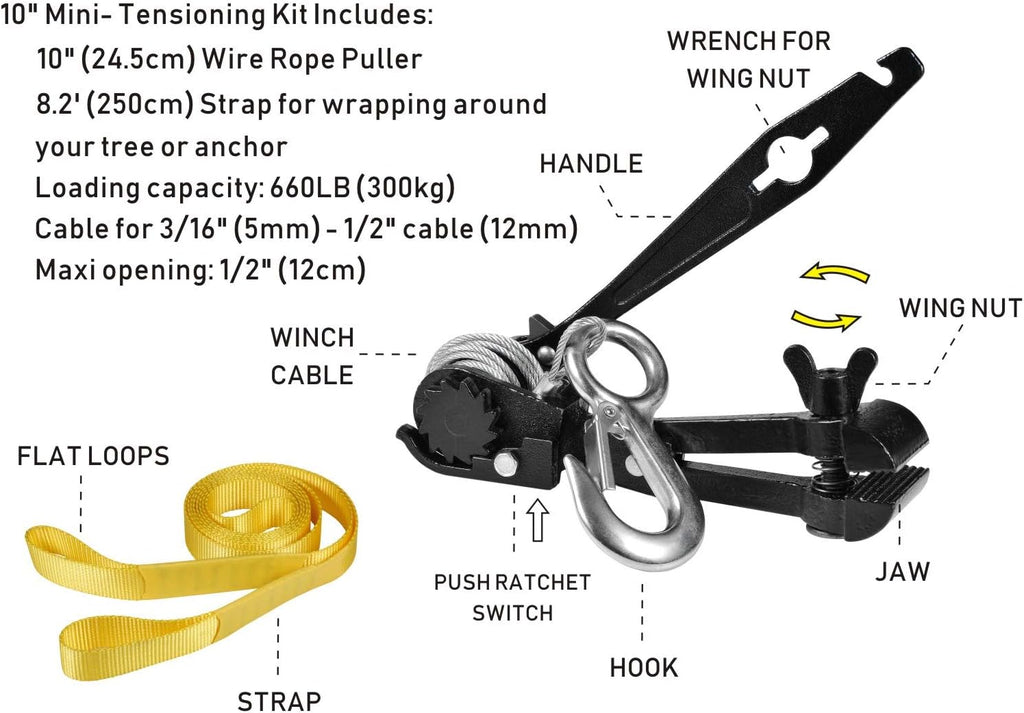Zipline Tensioning Kit with Mini Ratchet, Cable Grip, Tree Sling, Pack of 2 L31765