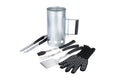Steel Charcoal Chimney 6pc Value Set with Spatula, Basting Brush, BBQ Fork, Tongs and Heat Resistant Glove N837373