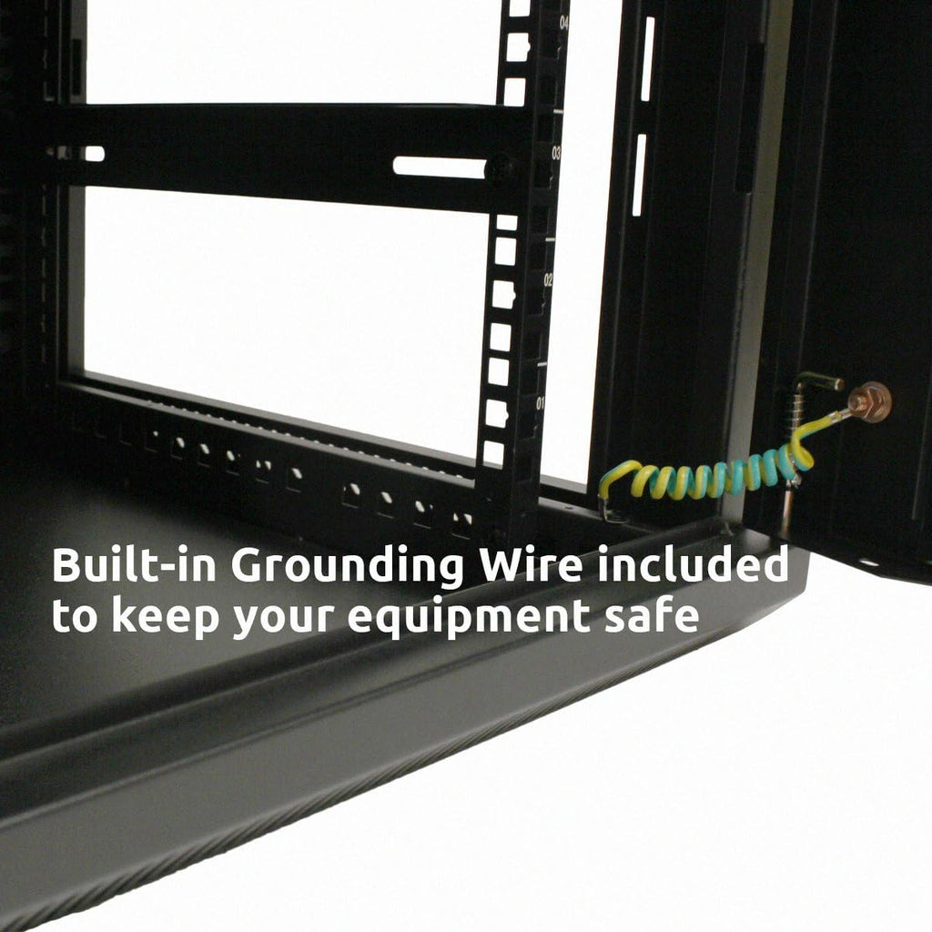6U Wall-Mount Network Cabinet Enclosure, 600mm Depth, Hinged Back, Swing Gate Server Cabinet, Locks, Reversible Glass Front Door, 2 Fans L9094