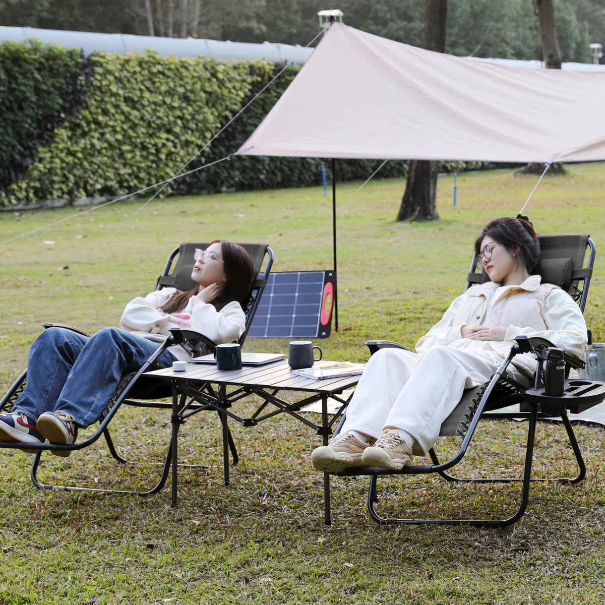 Set of 2 Black Folding Zero Gravity Chair with Pillow and Cup Holder Z423