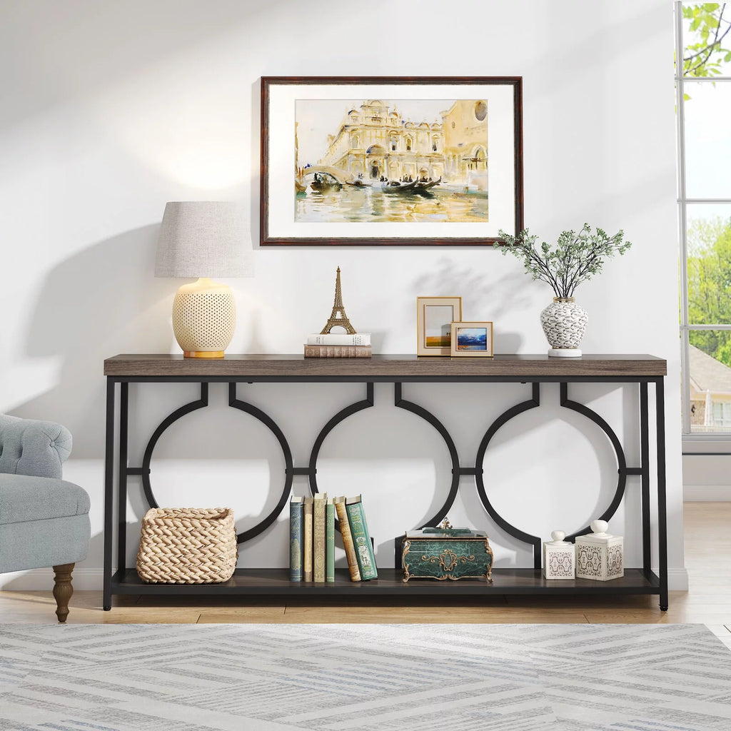70.9" Extra Long Console Table, Rustic Brown & Black M487