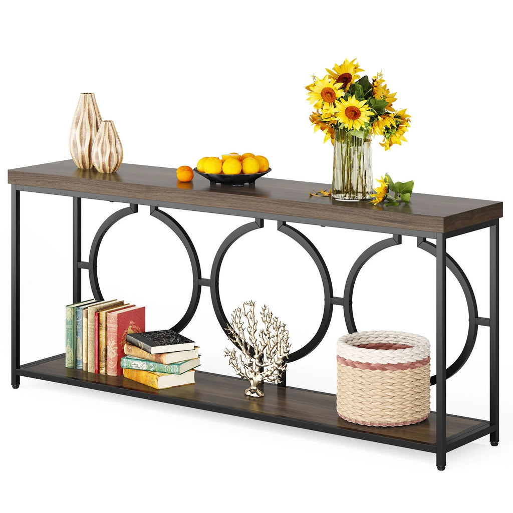 70.9" Extra Long Console Table, Rustic Brown & Black M487