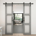 White 3-Panel Frosted Glass Solid Wood Barn Door with Sliding Door Hardware Kit Q7509