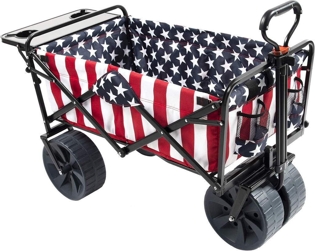 American Flag Pattern Collapsible Outdoor Beach Wagon with Side Table U181