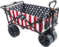 American Flag Pattern Collapsible Outdoor Beach Wagon with Side Table U181