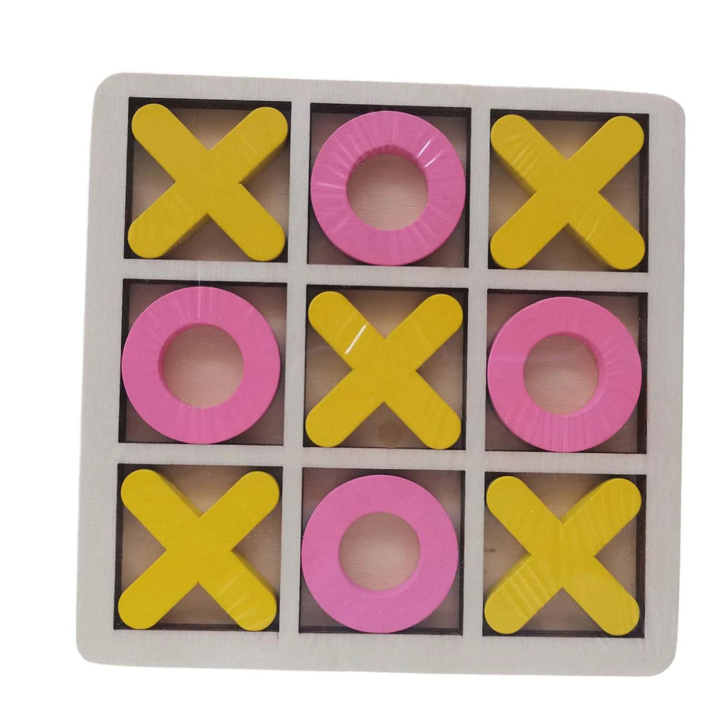Yellow Pink Wood Tic Tac Toe Game Set A6689