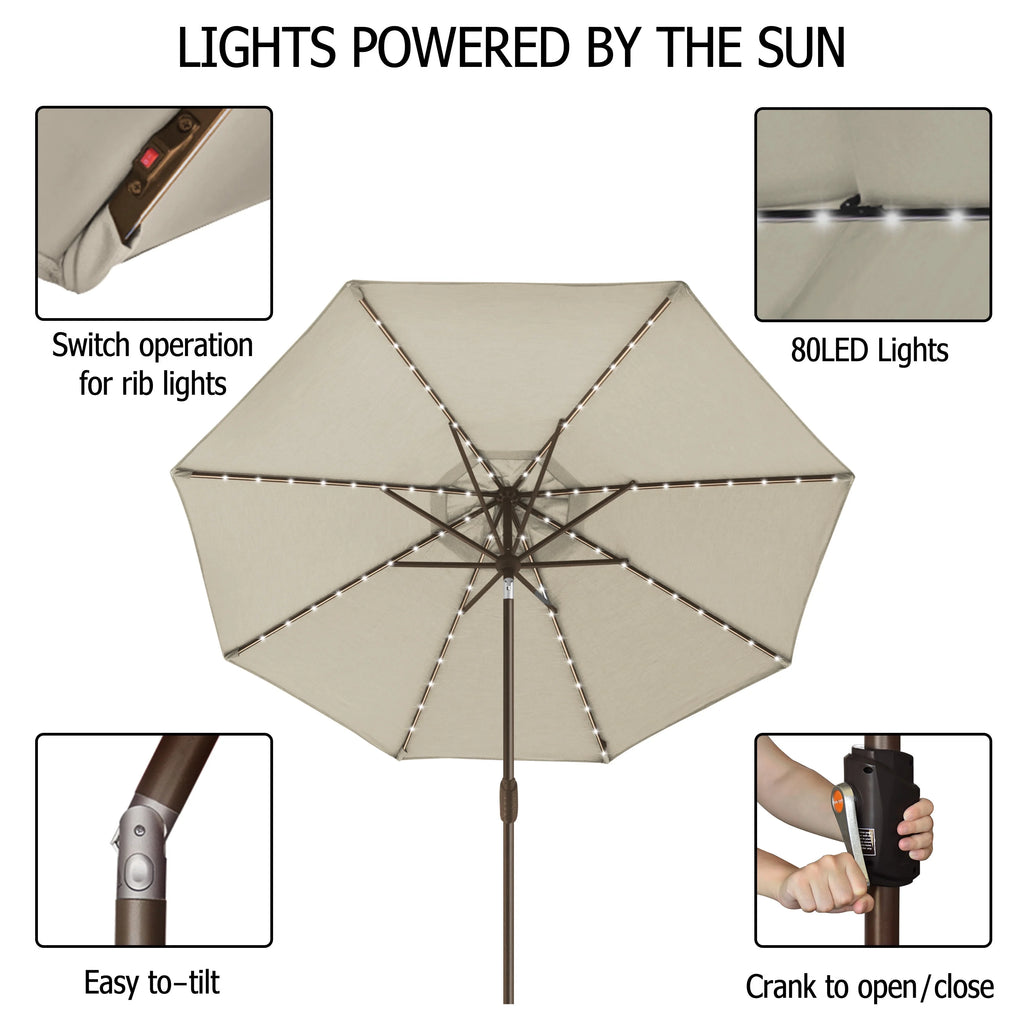 9ft Market Umbrella with 80 LED Lights and Ventilation S559765