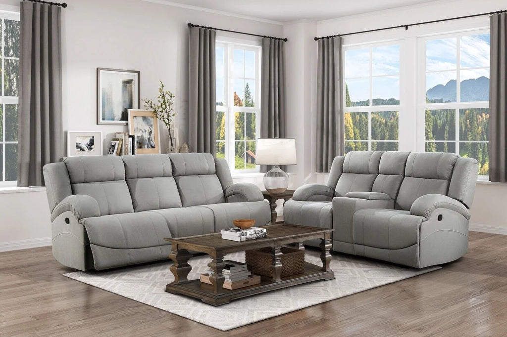 Gray Polished Microfiber Reclining Sofa Set 2pc D306486
