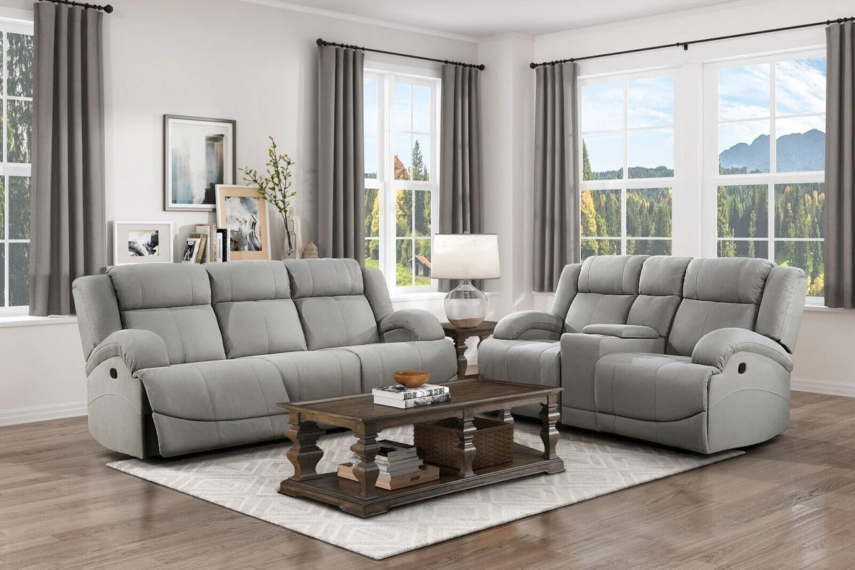 Gray Polished Microfiber Reclining Sofa Set 2pc D306486