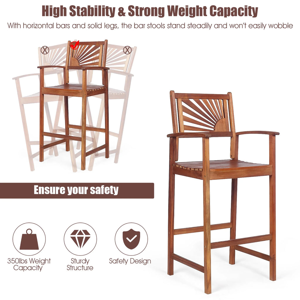 Set of 2 Acacia Wood Bar Stools with Armrests Y825