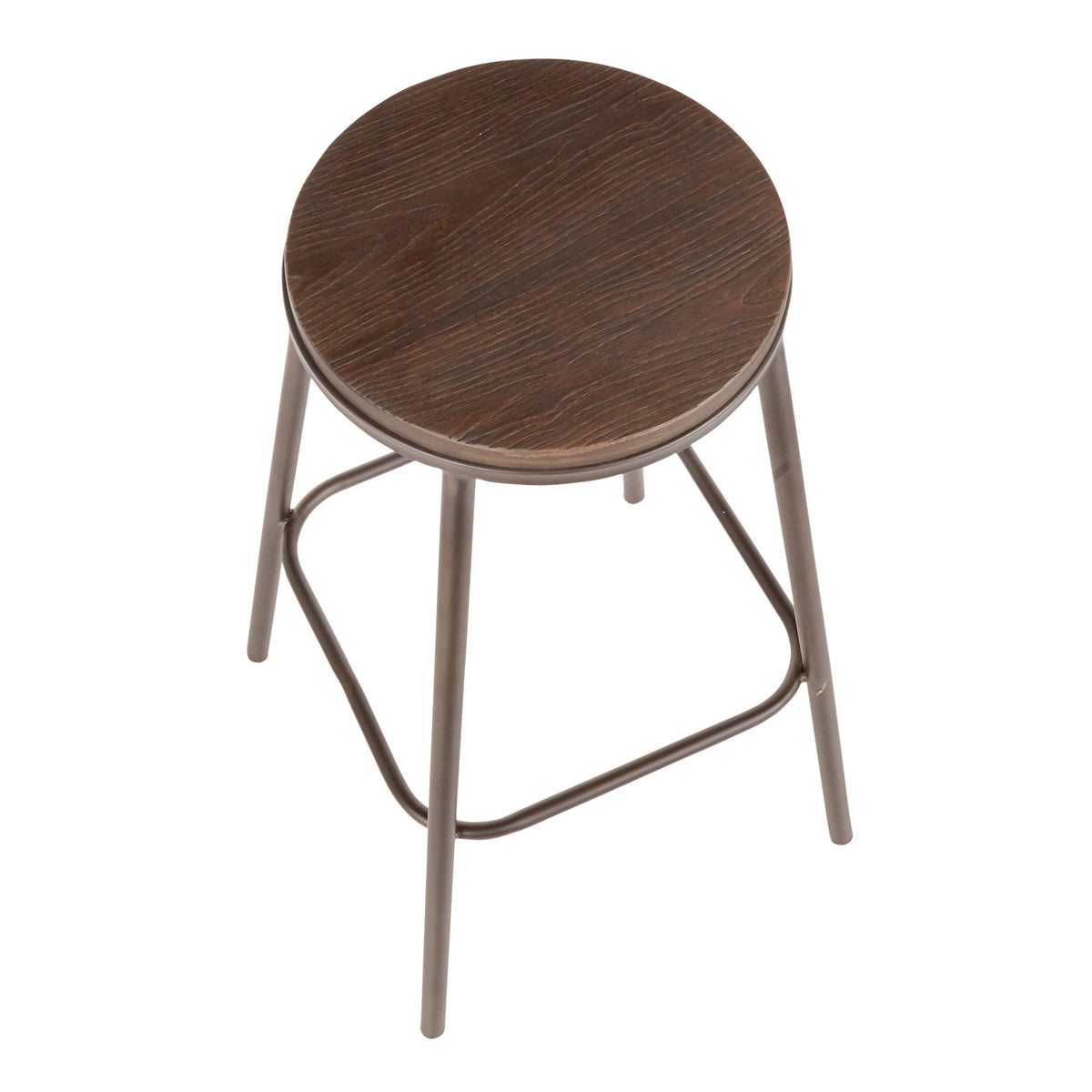 Industrial Round Bar Stool (Set of 2) Vintage White/Espresso Y1628