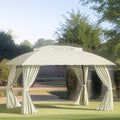 Double Vented Roof Patio Gazebo with Steel Frame and Curtain Sidewalls X87958
