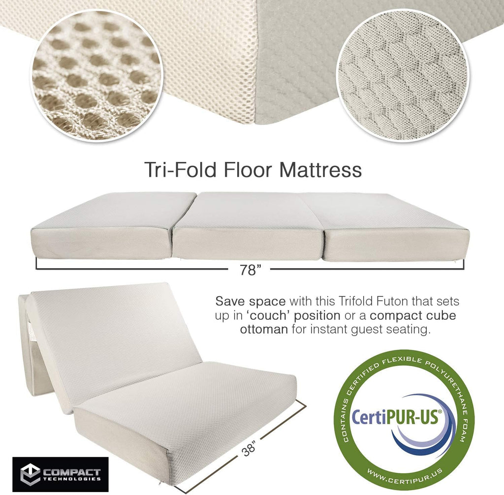 Twin Tri-Fold 6 Inch Memory Foam Mattress with Case M1877