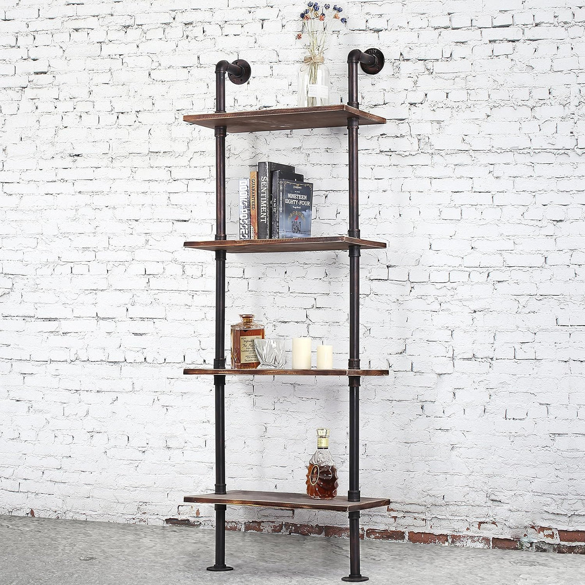 Brown Wood Wall-Mounted Shelves Bookcase Storage Rack R5651