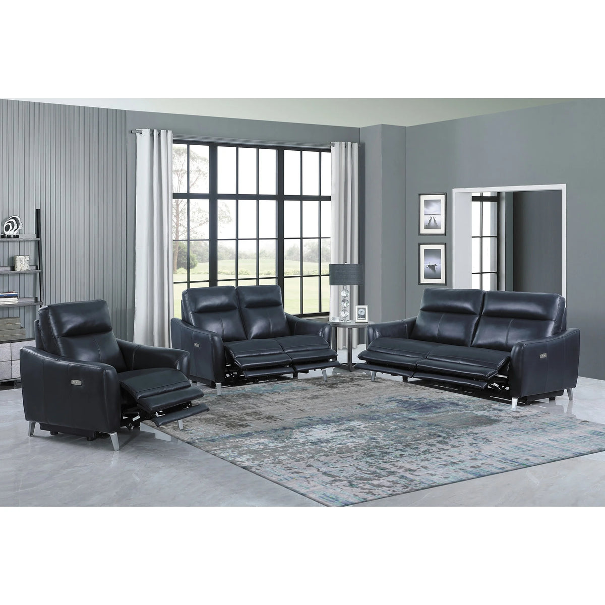 Blue 3-piece Power Reclining Living Room Set Q7368