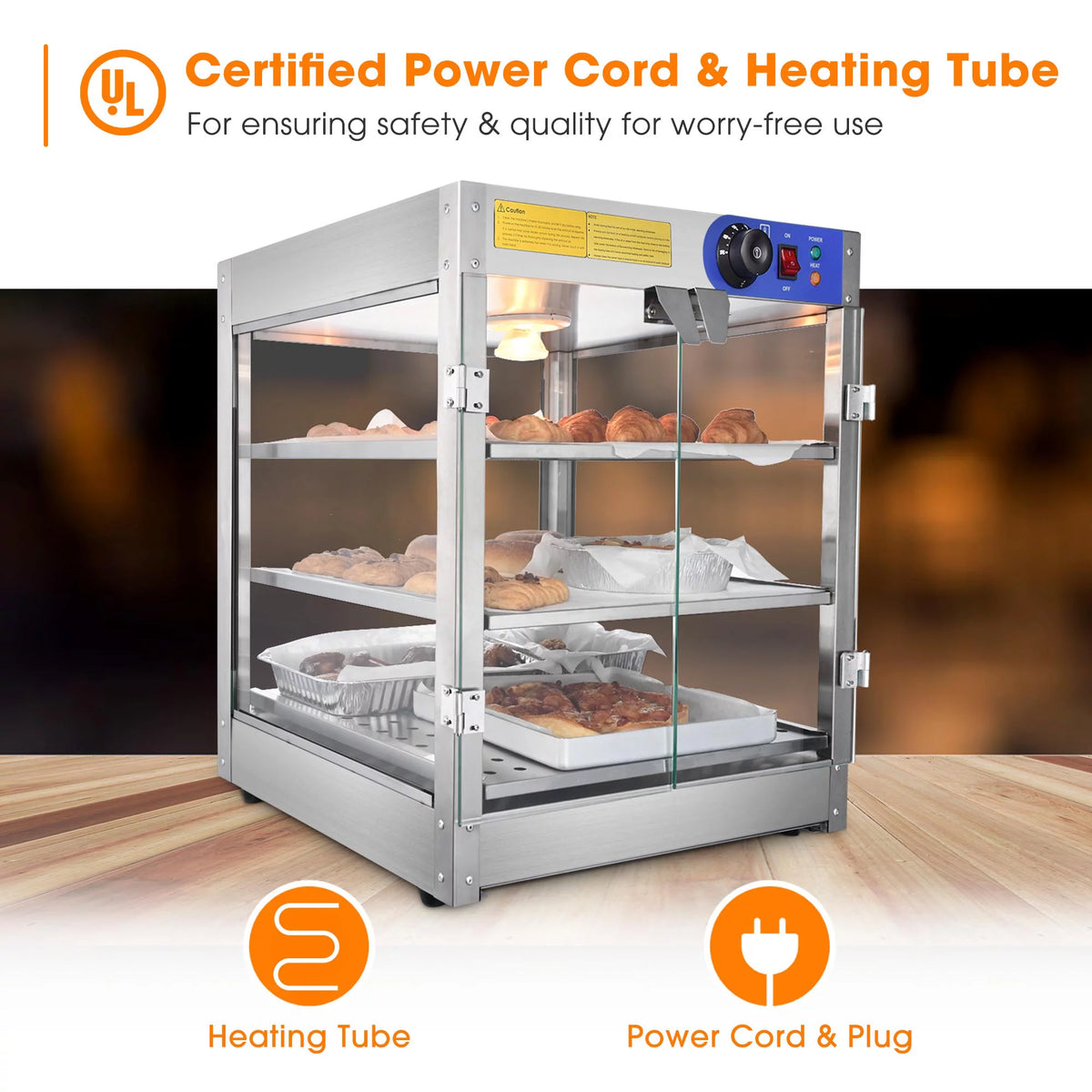 Commercial 3-Tier Food Warmer Display Case 750W Q793