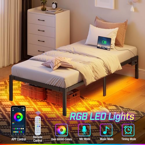 Full Bed Frame with USB Charging Station and LED Lights Y69630