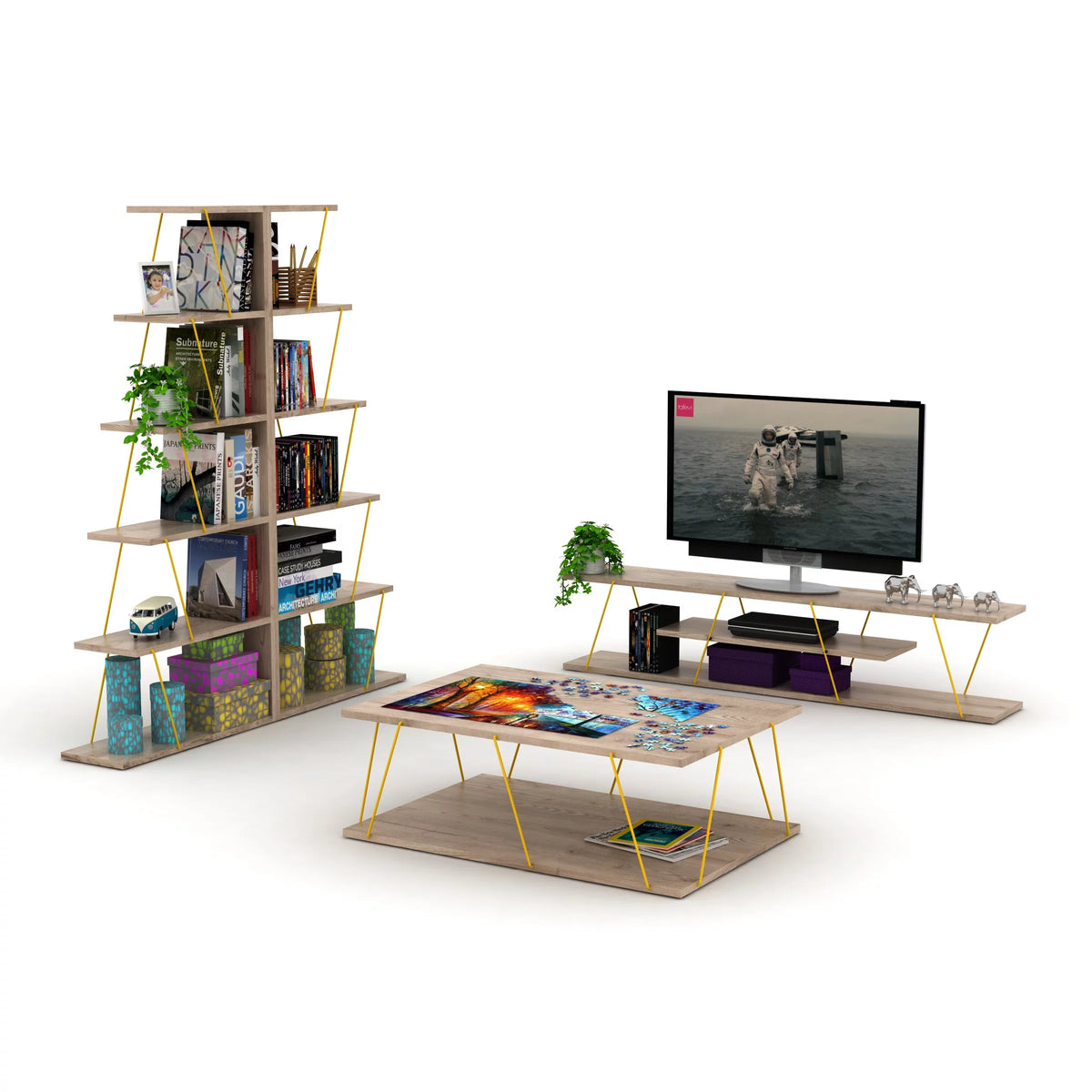 Mid Century Modern 4 Shelves 56 inch Low Tv Stand Z7930